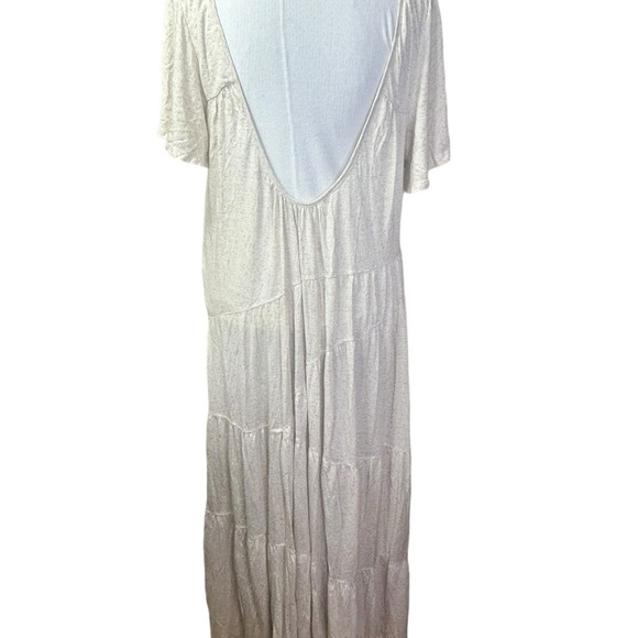 New Free People Tiered Dress Low Scoop Back Oversized Heathered Oatmeal - Picture 3 of 5